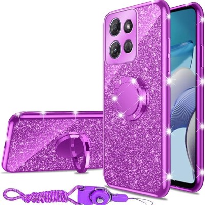 For Motorola Moto G 5G 2025 Splendid Glitter with Diamonds All Around Edges Ring Stand Case Cover - Purple