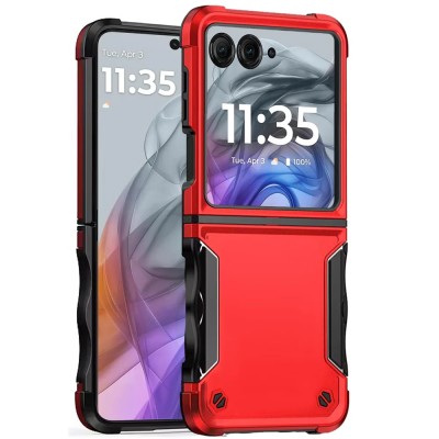 For Motorola Razr 2024 METKASE Noble lined shockproof dual layer hybrid in Slide-Out Package - Red/Black