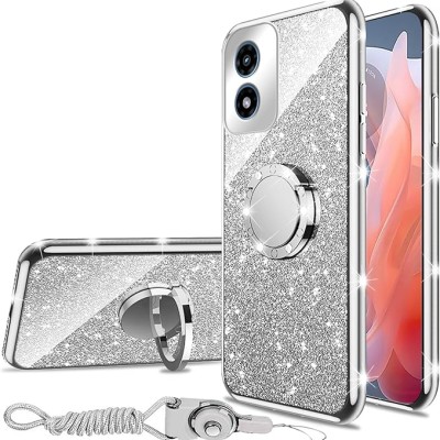 For Motorola Moto G Play 2024 CHIEF Oil Painted Magnetic Ring Stand Hybrid Case Cover - Silver