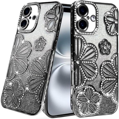 For Motorola Edge 2025 Shimmer Glitter Floral Design Thick TPU  Case Cover - Black
