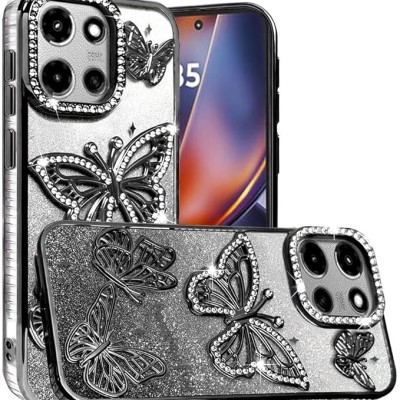 For Motorola Moto G 5G 2025 Butterfly Freedom Shimmer Glitter Thick TPU Case Cover - Black