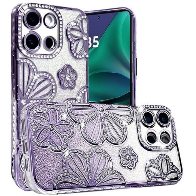 For Motorola Moto G Stylus 5G (2025) Shimmer Glitter Floral Design Thick TPU Case Cover - Purple