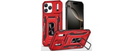 For iPhone 17 Pro Max Utter Tough Metal Ring Movable Camera  Window Hybrid Case Cover - Red