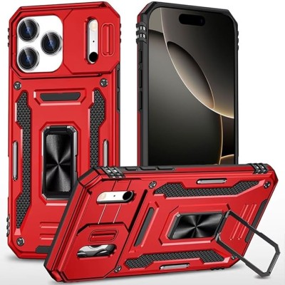 For iPhone 17 Pro Max Utter Tough Metal Ring Movable Camera  Window Hybrid Case Cover - Red