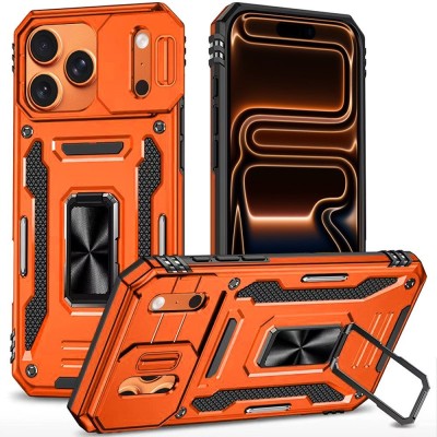 For iPhone 17 Pro Max Utter Tough Metal Ring Movable Camera Window Hybrid Case Cover - Cosmic Orange