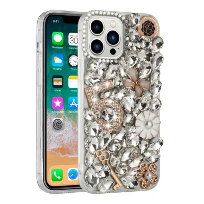 For Apple iPhone 11 (XI6.1) Full Diamond with Ornaments Case Cover - Crystal Five Ornament Floral