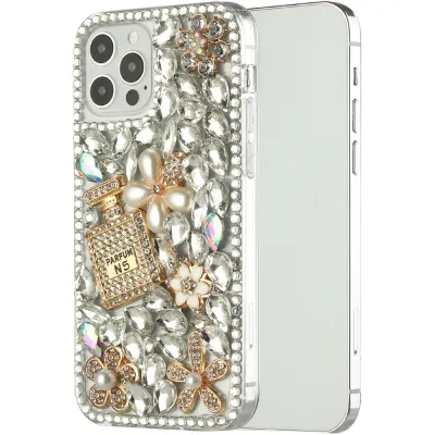 For Apple iPhone 11 (XI6.1) Full Diamond with Ornaments Case Cover - Pearl Flowers with Perfume Gold