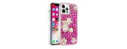 For Apple iPhone 11 (XI6.1) Full Diamond with Ornaments Case Cover - Pearl Flowers with Perfume Hot Pink