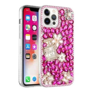 For Apple iPhone 11 (XI6.1) Full Diamond with Ornaments Case Cover - Pearl Flowers with Perfume Hot Pink