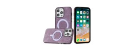 For iPhone 15 Fashion PU Vegan Chrome Edged Case Cover - Purple