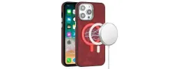For iPhone 15 Fashion PU Vegan Chrome Edged Case Cover - Red