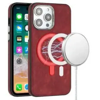 For iPhone 15 Fashion PU Vegan Chrome Edged Case Cover - Red