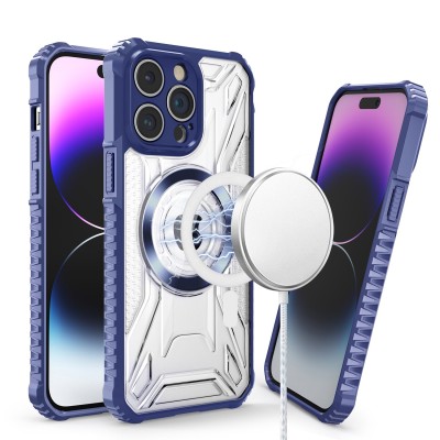 For Apple iPhone 11 (XI6.1) [Magnetic Circle] CD Pattern Transparent Rugged Hybrid - Dark Blue
