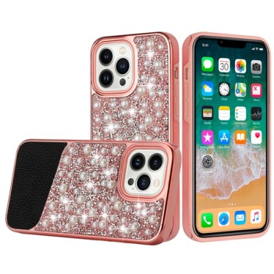 For Apple iPhone 14 PRO 6.1" Pearl Diamond Glitter Hybrid Case Cover - Pink