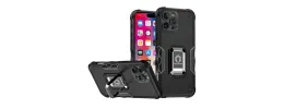 For iPhone 16 Pro 6.3 inch OPTIMUM Magnetic Ring Stand Hybrid Case Cover - Black