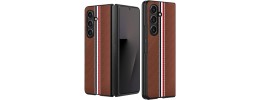 For Samsung Z Fold 7 Velvet Fabric Flip Phone Premium PU Vegan Leather Cover Case - Brown