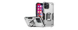 For iPhone 16 Pro 6.3 inch OPTIMUM Magnetic Ring Stand Hybrid Case Cover - Silver
