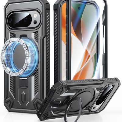 For Pixel 10 Pro XL Well Protective Magentic Ring Stand Camera  Protective Cover Case - Black