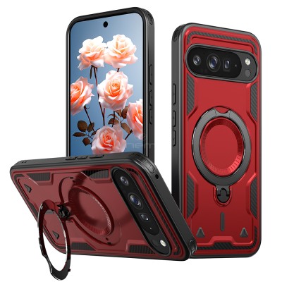 For Pixel 10 Pro XL Well Protective Magentic Ring Stand Camera  Protective Cover Case - Red