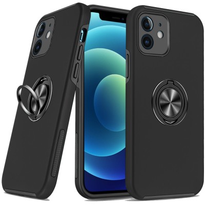 For iPhone 12 & iPhone 12 Pro CHIEF Oil Painted Magnetic Ring  Stand Hybrid - Black