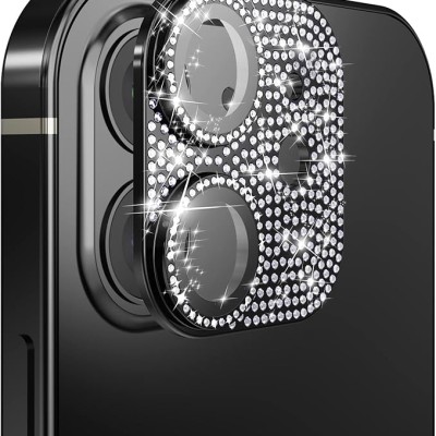 For Apple iPhone 12 Pro Diamond Bling Camera Lens Full Tempered Glass - Black