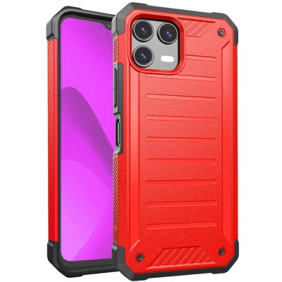 For Revvl 8 Premium Tough Lined Design Hybrid Case Cover - Red
