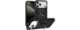 For iPhone 17 Pro Max Ring Magnetic Kickstand Hybrid Case Cover- Black