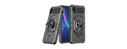For Apple iPhone XR Ring Magnetic Kickstand Hybrid Case Cover - Black