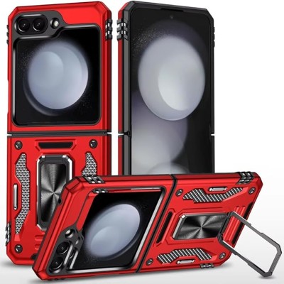 For Samsung Z Flip 6 Utter Tough Metal Ring Movable Camera Window Hybrid Case Cover - Red