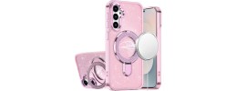 For Samsung s26 Plus Transparent Glitter Rotaional Magnetic Ring Stand HQ Hybrid - Light Pink