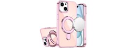 For iPhone 15 CHROME HQ Rotational Magnetic Ring Hybrid - Light Pink