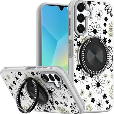 For Samsung A16 5G Metal Diamond CD Pattern Design Matte  Finished Hybrid with Rotational Ring [Car Mount Friendly] Case  Floral A