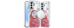 For Samsung s25/s24 Epoxy Glitter Shimmer [Magnetic Circle] Hybrid Case - Red