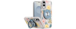 For Samsung Galaxy s25 Edge Metal Diamond CD Pattern Design Matte Finished Hybrid with Rotational Ring [Car Mount Friendly] Case - Floral E