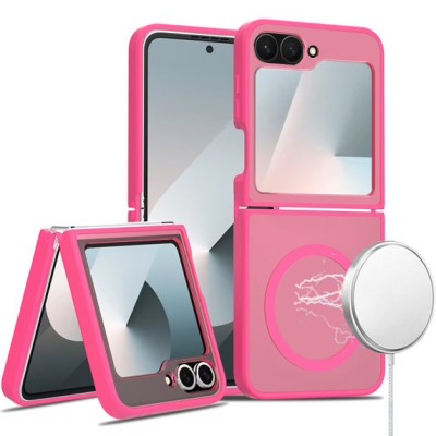 For Samsung Z Flip 6/Z Flip 7 FE [Magnetic Circle] Smooth Safe Matte Feel Hybrid Case - Hot Pink