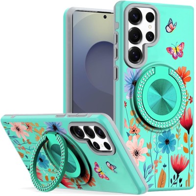For Samsung A17 5G Metal Diamond CD Pattern Design Matte  Finished Hybrid with Rotational Ring [Car Mount Friendly] Case  Floral A