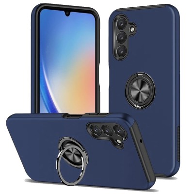 For Samsung A15 5G CHIEF Oil Painted Magnetic Ring Stand Hybrid Case Cover - Dark Blue