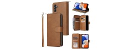 For Samsung A15 5G Luxury Wallet Card ID Zipper Money Holder - Brown