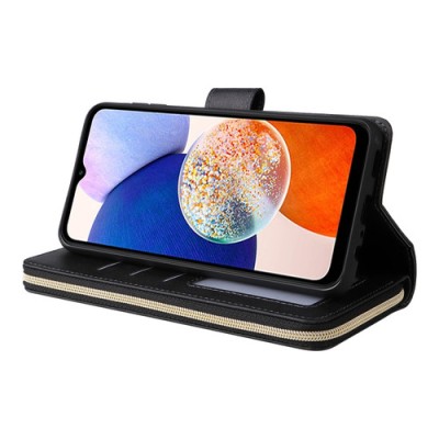 For Samsung A15 5G METKASE Luxury Wallet Card ID Zipper  Money Holder in Slide-Out Package - Black