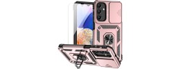 For Samsung A15 5G Multi-Functional Card Magnetic Ring Stand Hybrid Camera Case Cover - Rose Gold