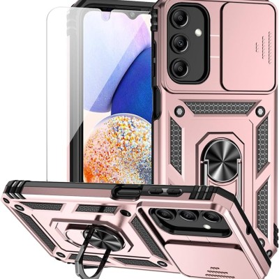 For Samsung A15 5G Multi-Functional Card Magnetic Ring Stand Hybrid Camera Case Cover - Rose Gold