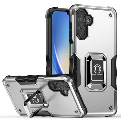 For Samsung A15 5G OPTIMUM Magnetic Ring Stand Hybrid Case Cover - Silver