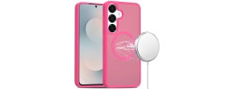 For Samsung A16 5G Crystal Glass Diamond with Metallic Buttons and Edges Hybrid Case - Hot Pink