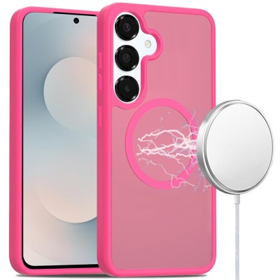 For Samsung A16 5G Crystal Glass Diamond with Metallic Buttons and Edges Hybrid Case - Hot Pink