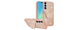 For Samsung A16 5G Butterfly Moveable Grip Stand With Small  Diamonds Meta Buttons HQ Hybrid - Rose Gold