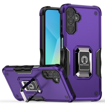 For Samsung A16 5G ShatterProof HQ Metal Camera Ring [Magnetic Circle] with Colorful Edged Bar Case - Dark Purple