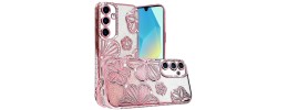 For Samsung A16 5G Shimmer Glitter Floral Design Thick TPU Case Cover - Rose Gold