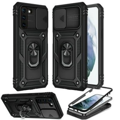 For Samsung A16 5G Transparent Glitter Rotaional Magnetic Ring  Stand HQ Hybrid - Black