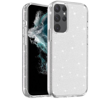 For Samsung A16 5G Transparent Glitter Rotaional Magnetic Ring Stand HQ Hybrid - Clear