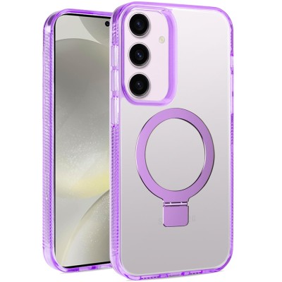 For Samsung A16 5G Transparent Glitter Rotaional Magnetic Ring Stand HQ Hybrid - Light Purple